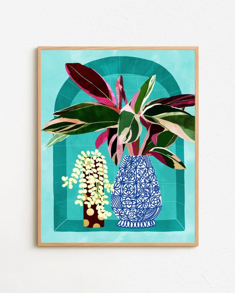 Shop Moroccan shelfi plant pot flowerpot flower pot Botanical Nature Painting Art Print, Canvas Print, digital printable download - available at 83oranges.com by artist Uma Gokhale India
