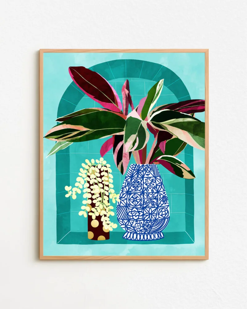 Shop Moroccan shelfi plant pot flowerpot flower pot Botanical Nature Painting Art Print, Canvas Print, digital printable download - available at 83oranges.com by artist Uma Gokhale India