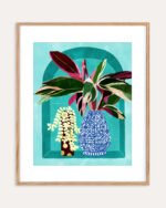 Shop Moroccan shelfi plant pot flowerpot flower pot Botanical Nature Painting Art Print, Canvas Print, Commercial digital license, instant printable download - available at 83oranges.com by artist Uma Gokhale India