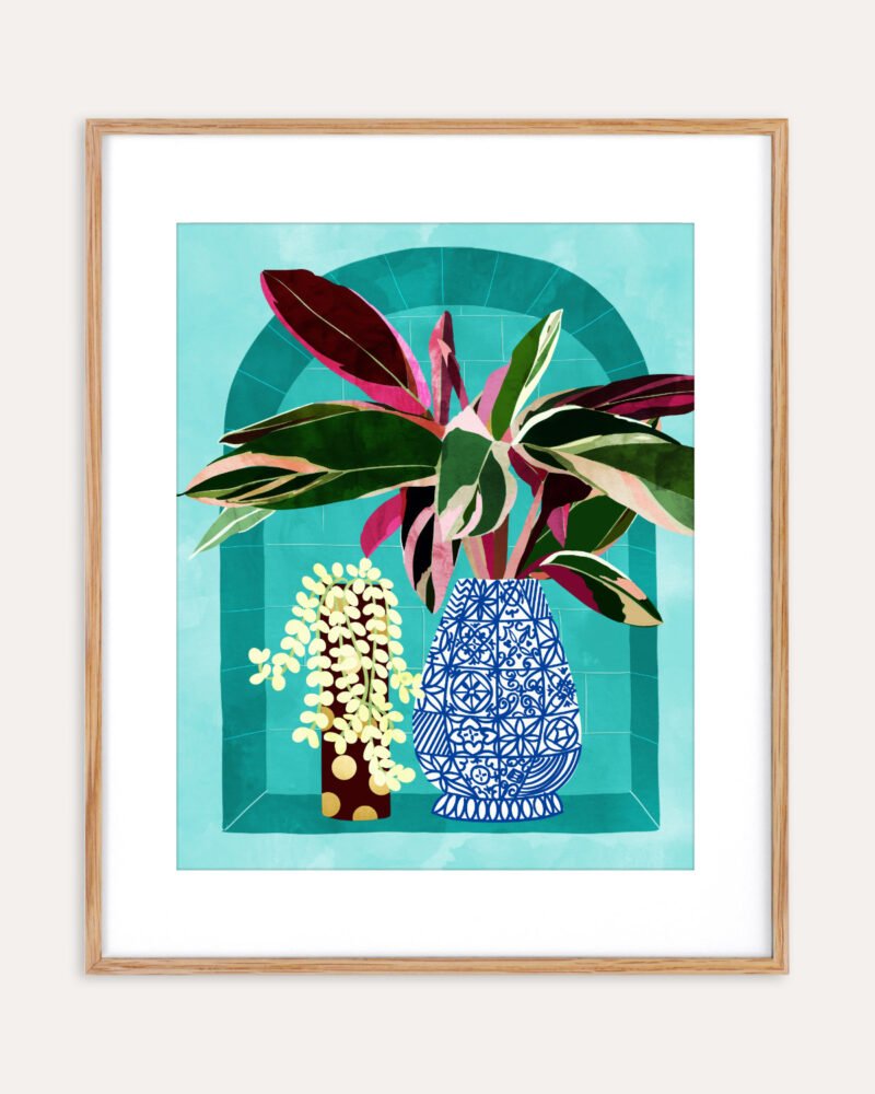 Shop Moroccan shelfi plant pot flowerpot flower pot Botanical Nature Painting Art Print, Canvas Print, Commercial digital license, instant printable download - available at 83oranges.com by artist Uma Gokhale India