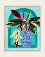 Shop Moroccan shelfi plant pot flowerpot flower pot Botanical Nature Painting Art Print, Canvas Print, Commercial digital license, instant printable download - available at 83oranges.com by artist Uma Gokhale India