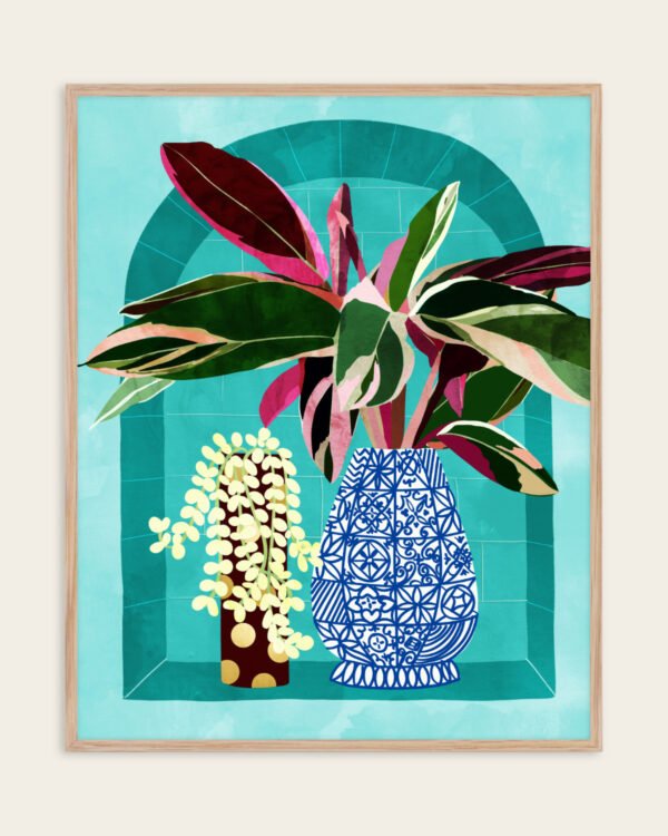 Shop Moroccan shelfi plant pot flowerpot flower pot Botanical Nature Painting Art Print, Canvas Print, Commercial digital license, instant printable download - available at 83oranges.com by artist Uma Gokhale India