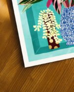 Shop Moroccan shelfi plant pot flowerpot flower pot Botanical Nature Painting Art Print, Canvas Print, Commercial digital license, instant printable download - available at 83oranges.com by artist Uma Gokhale India