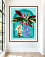 Shop Moroccan shelfi plant pot flowerpot flower pot Botanical Nature Painting Art Print, Canvas Print, Commercial digital license, instant printable download - available at 83oranges.com by artist Uma Gokhale India