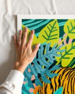 Shop tiger Jungle Watercolor tropical Wildlife painting Art Print, Canvas Print, Commercial digital license & Instant printable download - available at 83oranges.com by artist Uma Gokhale India