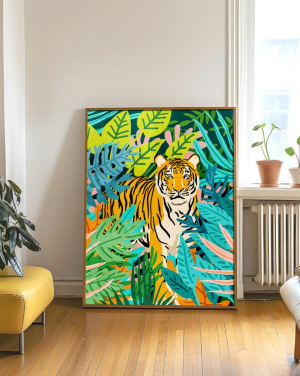 Shop tiger Jungle Watercolor tropical Wildlife painting Art Print, Canvas Print, digital printable download - available at 83oranges.com by artist Uma Gokhale India