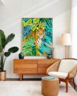 Shop tiger Jungle Watercolor tropical Wildlife painting Art Print, Canvas Print, digital printable download - available at 83oranges.com by artist Uma Gokhale India