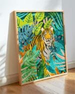 Shop tiger Jungle Watercolor tropical Wildlife painting Art Print, Canvas Print, digital printable download - available at 83oranges.com by artist Uma Gokhale India