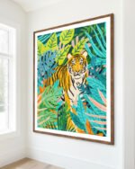 Shop tiger Jungle Watercolor tropical Wildlife painting Art Print, Canvas Print, Commercial digital license & Instant printable download - available at 83oranges.com by artist Uma Gokhale India