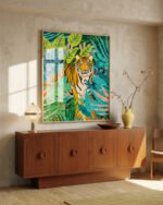 Shop tiger Jungle Watercolor tropical Wildlife painting Art Print, Canvas Print, Commercial digital license & Instant printable download - available at 83oranges.com by artist Uma Gokhale India