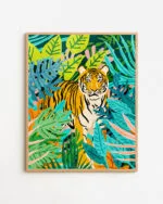 Shop tiger Jungle Watercolor tropical Wildlife painting Art Print, Canvas Print, digital printable download - available at 83oranges.com by artist Uma Gokhale India