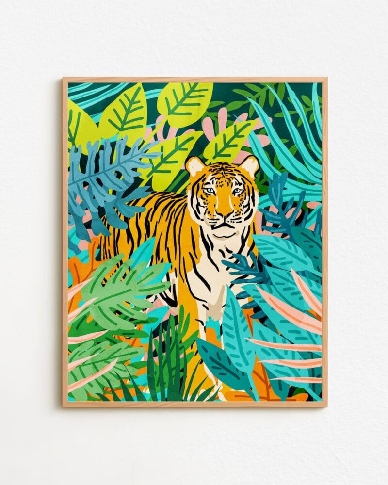 Shop tiger Jungle Watercolor tropical Wildlife painting Art Print, Canvas Print, digital printable download - available at 83oranges.com by artist Uma Gokhale India
