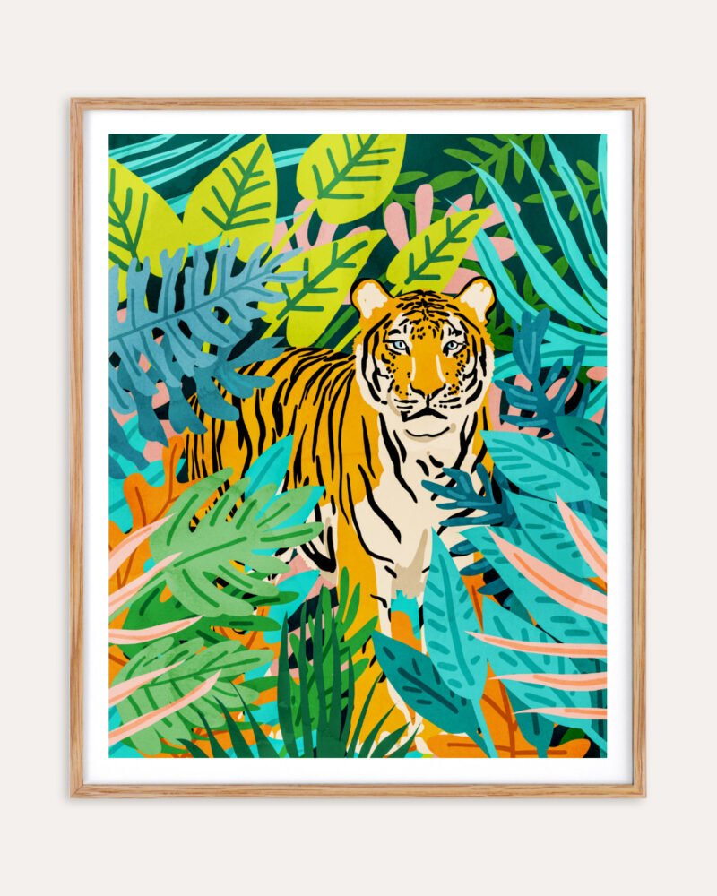 Shop tiger Jungle Watercolor tropical Wildlife painting Art Print, Canvas Print, Commercial digital license & Instant printable download - available at 83oranges.com by artist Uma Gokhale India