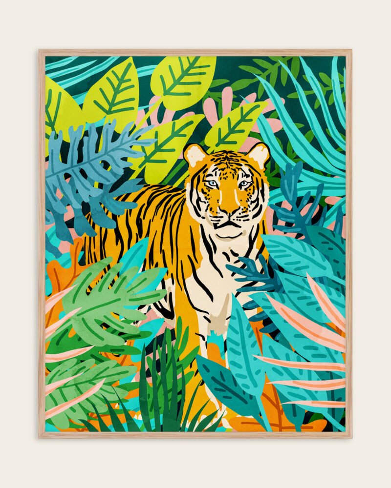 Shop tiger Jungle Watercolor tropical Wildlife painting Art Print, Canvas Print, Commercial digital license & Instant printable download - available at 83oranges.com by artist Uma Gokhale India