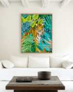 Shop tiger Jungle Watercolor tropical Wildlife painting Art Print, Canvas Print, Commercial digital license & Instant printable download - available at 83oranges.com by artist Uma Gokhale India