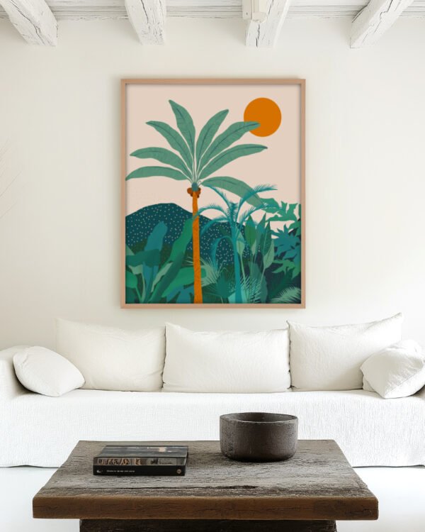 Shop Palm Vibes Vintage Botanical Nature tropical illustration Art Print, Canvas Print, Commercial digital license, Instant printable download - available at 83oranges.com by artist Uma Gokhale India