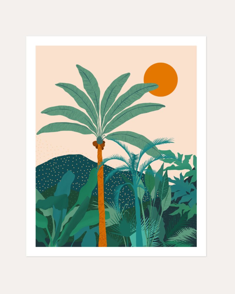 Shop Palm Vibes Vintage Botanical Nature tropical illustration Art Print, Canvas Print, Commercial digital license, Instant printable download - available at 83oranges.com by artist Uma Gokhale India