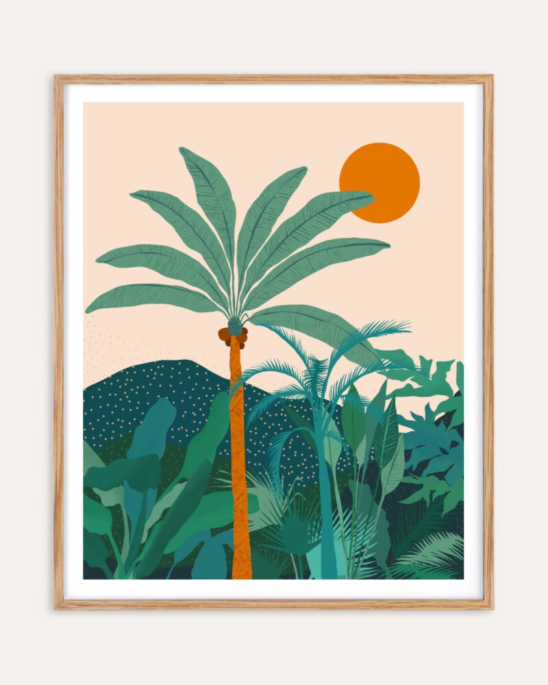 Shop Palm Vibes Vintage Botanical Nature tropical illustration Art Print, Canvas Print, Commercial digital license, Instant printable download - available at 83oranges.com by artist Uma Gokhale India