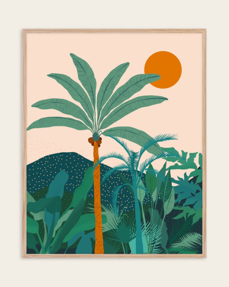 Shop Palm Vibes Vintage Botanical Nature tropical illustration Art Print, Canvas Print, Commercial digital license, Instant printable download - available at 83oranges.com by artist Uma Gokhale India