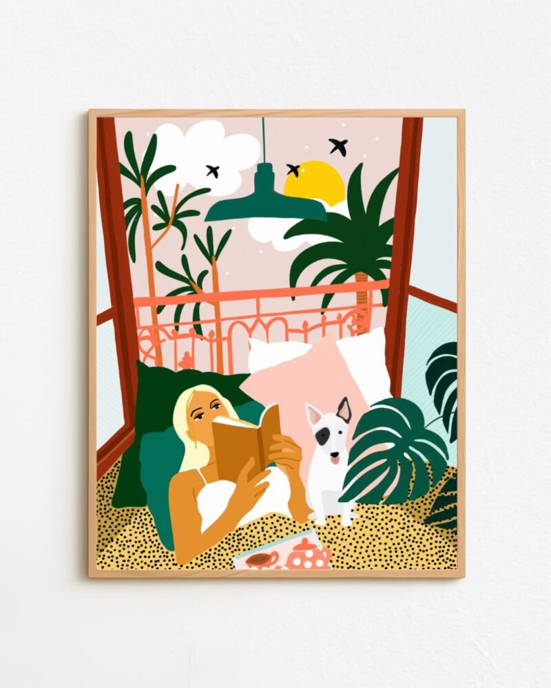 Shop Bohemian woman with dog pet Holiday Weekend Pastel Art Print & Canvas Print - exclusively certified at 83oranges.com by artist Uma Gokhale India