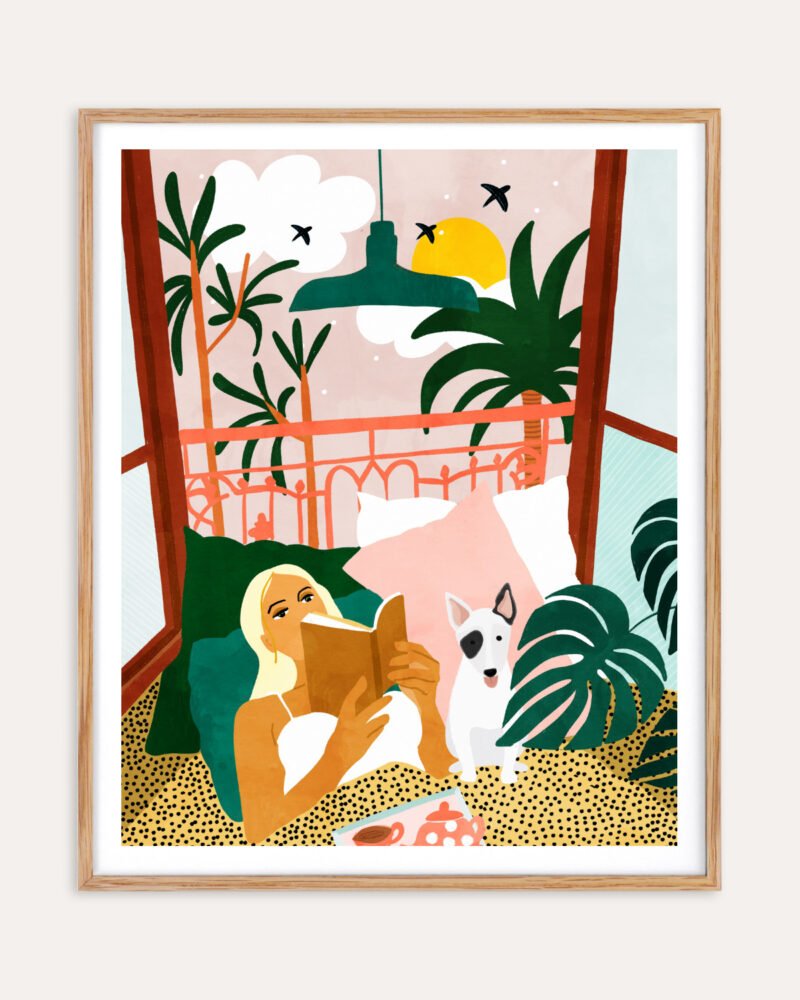 Shop Bohemian woman with dog pet Holiday Weekend Pastel Art Print & Canvas Print, Commercial digital license & Instant download printable - exclusively certified at 83oranges.com by artist Uma Gokhale India