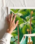 Shop bohemian woman with jungle leopard travel Bali tropical Art Print, Canvas Print, Commercial digital license & Instant download printable - available at 83oranges.com by artist Uma Gokhale India