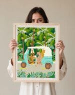 Shop bohemian woman with jungle leopard travel Bali tropical Art Print, Canvas Print, digital printable download - available at 83oranges.com by artist Uma Gokhale India