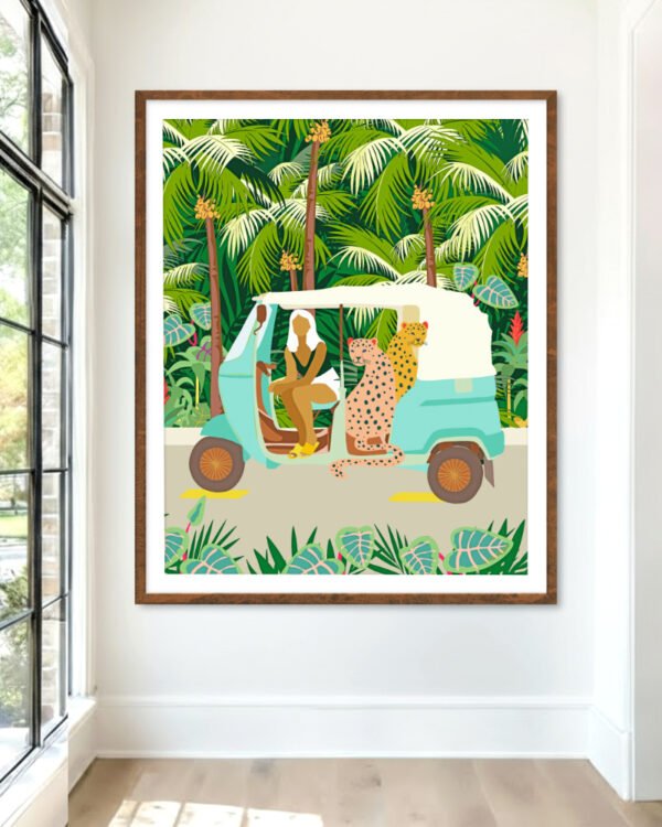 Shop bohemian woman with jungle leopard travel Bali tropical Art Print, Canvas Print, Commercial digital license & Instant download printable - available at 83oranges.com by artist Uma Gokhale India