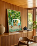 Rickshaw ride in Bali decor5-1 Shop bohemian woman with jungle leopard travel Bali tropical Art Print, Canvas Print, Commercial digital license & Instant download printable - available at 83oranges.com by artist Uma Gokhale India