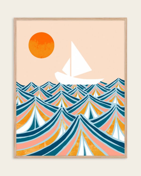 Shop set sail boat ocean sea painting Art Print, Canvas Print, Commercial digital license & instant printable download - available at 83oranges.com by artist Uma Gokhale India