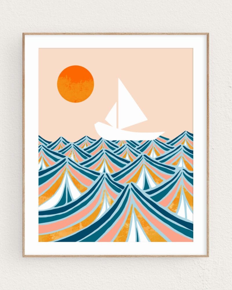 Shop set sail boat ocean sea painting Art Print, Canvas Print, digital printable download - available at 83oranges.com by artist Uma Gokhale India
