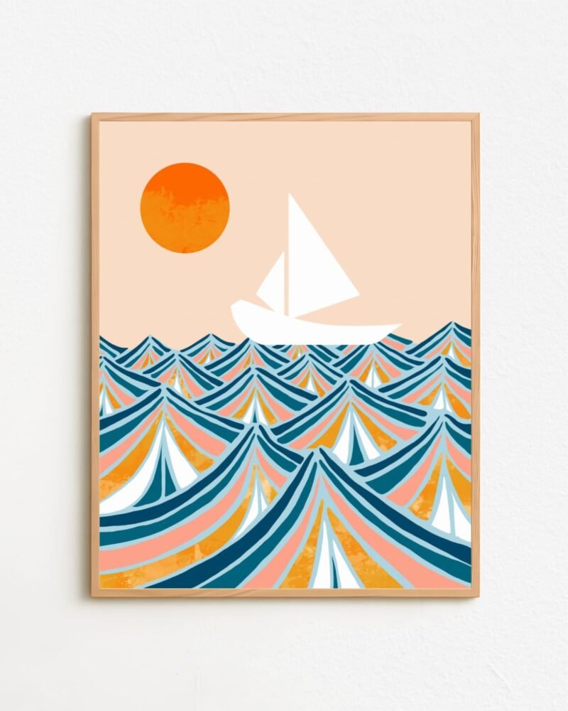 Shop set sail boat ocean sea painting Art Print, Canvas Print, digital printable download - available at 83oranges.com by artist Uma Gokhale India