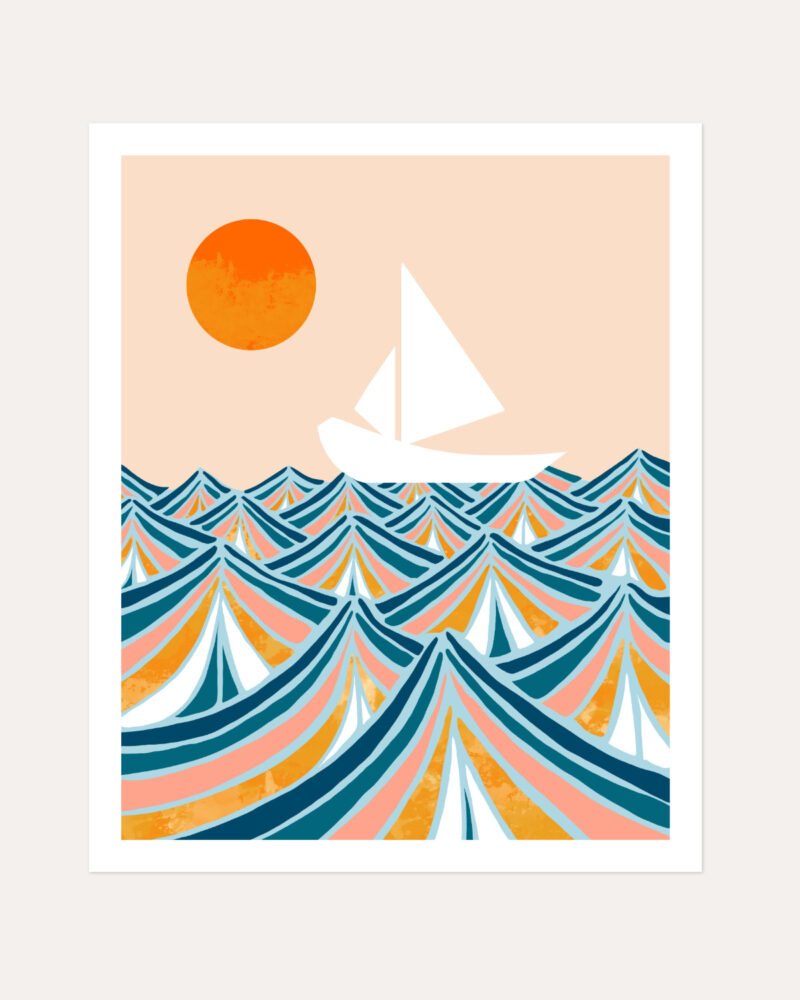 Shop set sail boat ocean sea painting Art Print, Canvas Print, Commercial digital license & instant printable download - available at 83oranges.com by artist Uma Gokhale India