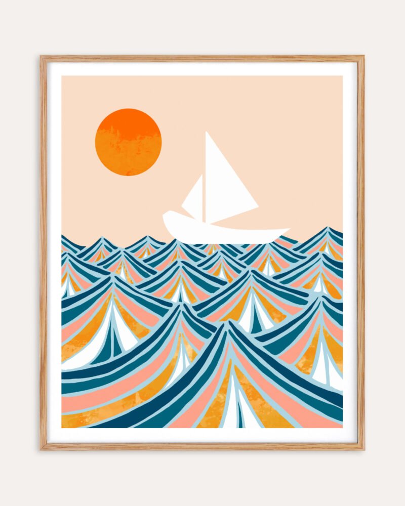 Shop set sail boat ocean sea painting Art Print, Canvas Print, Commercial digital license & instant printable download - available at 83oranges.com by artist Uma Gokhale India