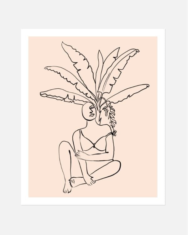 Shop staycation abstract woman tropical minimal line art drawing sketch minimal Art Print, Canvas Print - available at 83oranges.com by artist Uma Gokhale India