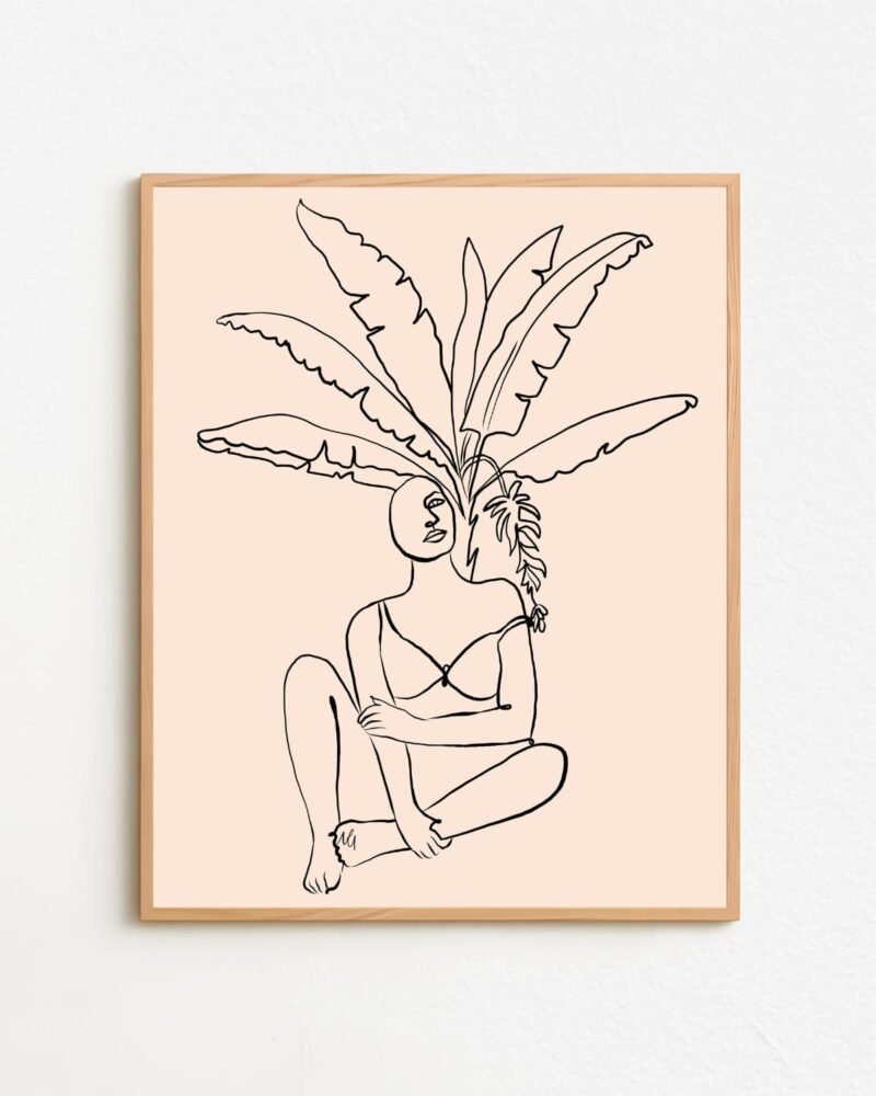 Shop staycation abstract woman tropical minimal line art drawing sketch minimal Art Print, Canvas Print - available at 83oranges.com by artist Uma Gokhale India