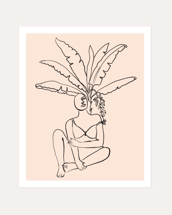 Shop staycation abstract Scandinavian woman tropical minimal line art drawing sketch minimal Art Print, Canvas Print, Commercial digital license & Instant download printable - available at 83oranges.com by artist Uma Gokhale India