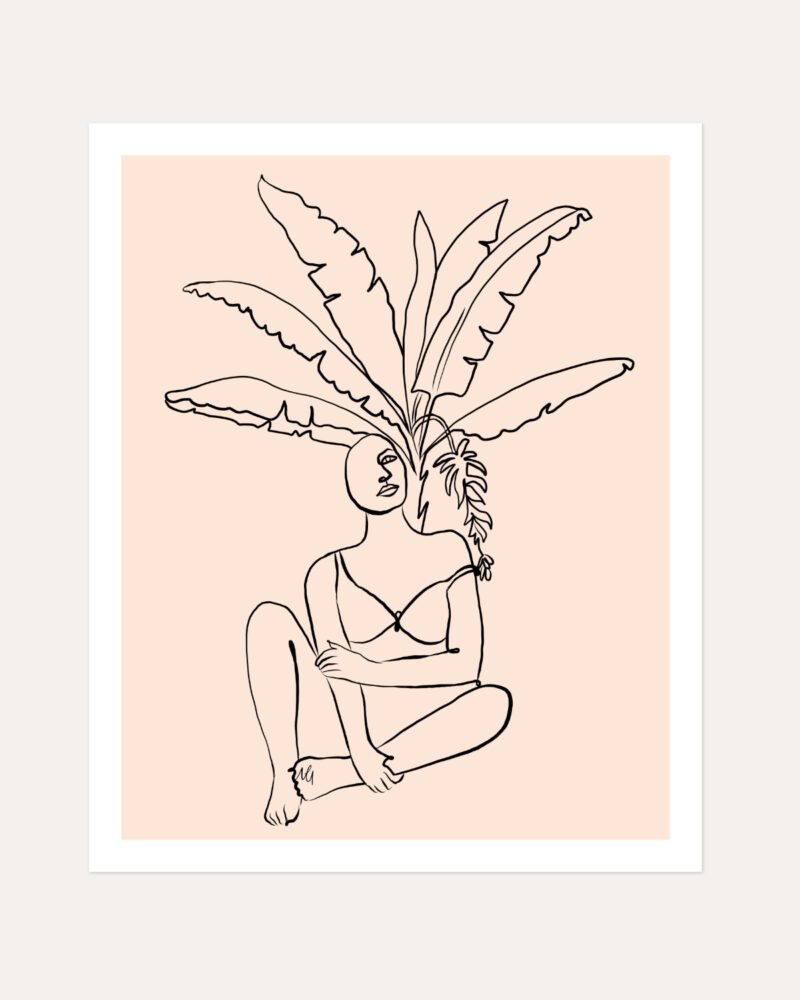 Shop staycation abstract Scandinavian woman tropical minimal line art drawing sketch minimal Art Print, Canvas Print, Commercial digital license & Instant download printable - available at 83oranges.com by artist Uma Gokhale India