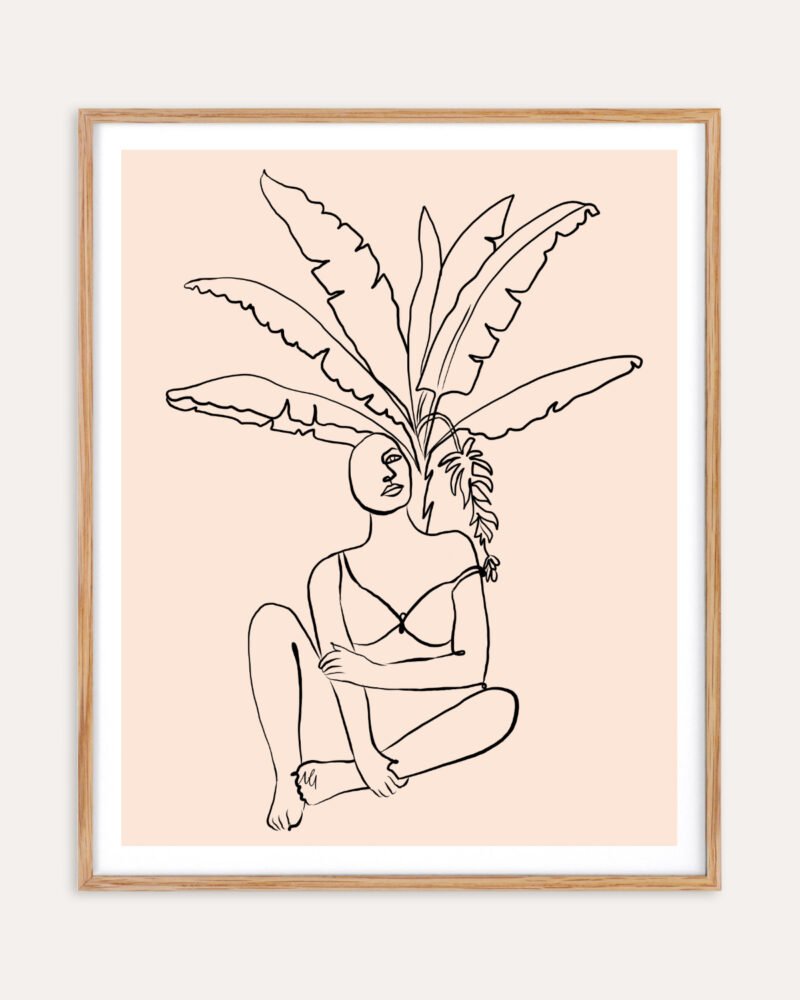 Shop staycation abstract Scandinavian woman tropical minimal line art drawing sketch minimal Art Print, Canvas Print, Commercial digital license & Instant download printable - available at 83oranges.com by artist Uma Gokhale India