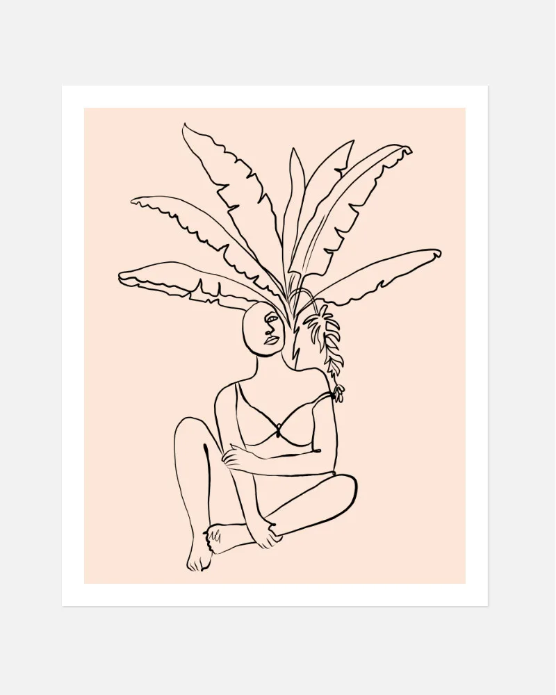 Shop staycation abstract woman tropical minimal line art drawing sketch minimal Art Print, Canvas Print - available at 83oranges.com by artist Uma Gokhale India