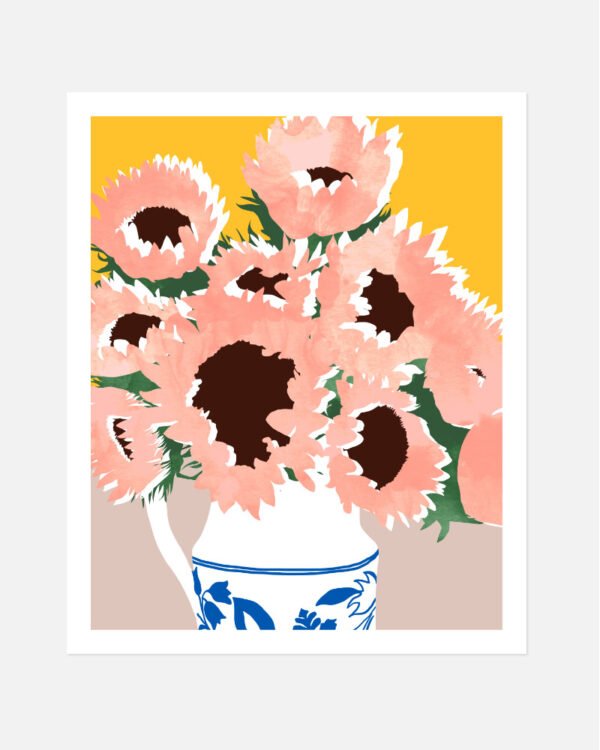 Shop pastel sunflowers flower pot Botanical Nature Painting Art Print, Canvas Print, digital printable download - available at 83oranges.com by artist Uma Gokhale India