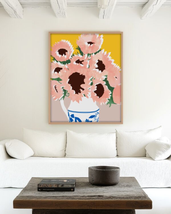Shop pastel sunflowers flower pot Botanical Nature Painting Art Print, Canvas Print, Commercial digital license & instant printable download - available at 83oranges.com by artist Uma Gokhale India