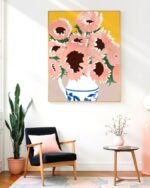 Shop pastel sunflowers flower pot Botanical Nature Painting Art Print, Canvas Print, digital printable download - available at 83oranges.com by artist Uma Gokhale India