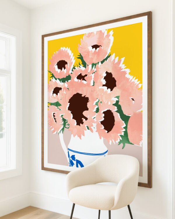 Shop pastel sunflowers flower pot Botanical Nature Painting Art Print, Canvas Print, Commercial digital license & instant printable download - available at 83oranges.com by artist Uma Gokhale India