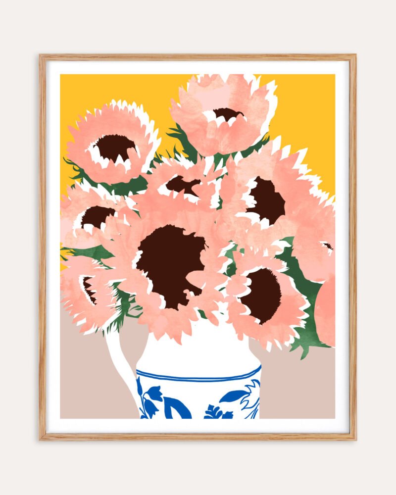 Shop pastel sunflowers flower pot Botanical Nature Painting Art Print, Canvas Print, Commercial digital license & instant printable download - available at 83oranges.com by artist Uma Gokhale India
