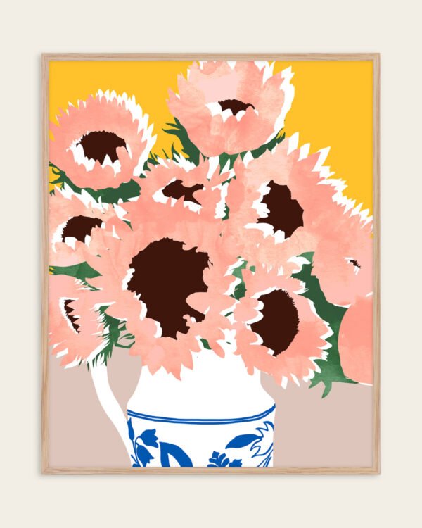 Shop pastel sunflowers flower pot Botanical Nature Painting Art Print, Canvas Print, Commercial digital license & instant printable download - available at 83oranges.com by artist Uma Gokhale India