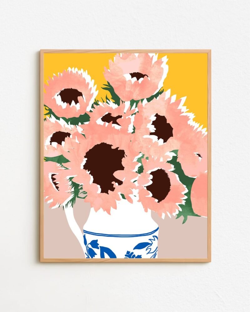 Shop pastel sunflowers flower pot Botanical Nature Painting Art Print, Canvas Print, digital printable download - available at 83oranges.com by artist Uma Gokhale India