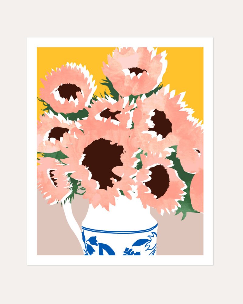 Shop pastel sunflowers flower pot Botanical Nature Painting Art Print, Canvas Print, Commercial digital license & instant printable download - available at 83oranges.com by artist Uma Gokhale India