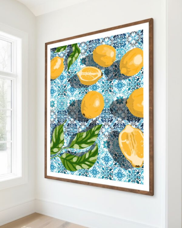 Shop sweet Moroccan tiles & sour lemons botanical Art Print, Canvas Print, Commercial digital license & Instant printable download - available at 83oranges.com by artist Uma Gokhale India