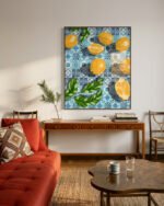 Shop sweet Moroccan tiles & sour lemons botanical Art Print, Canvas Print, Commercial digital license & Instant printable download - available at 83oranges.com by artist Uma Gokhale India